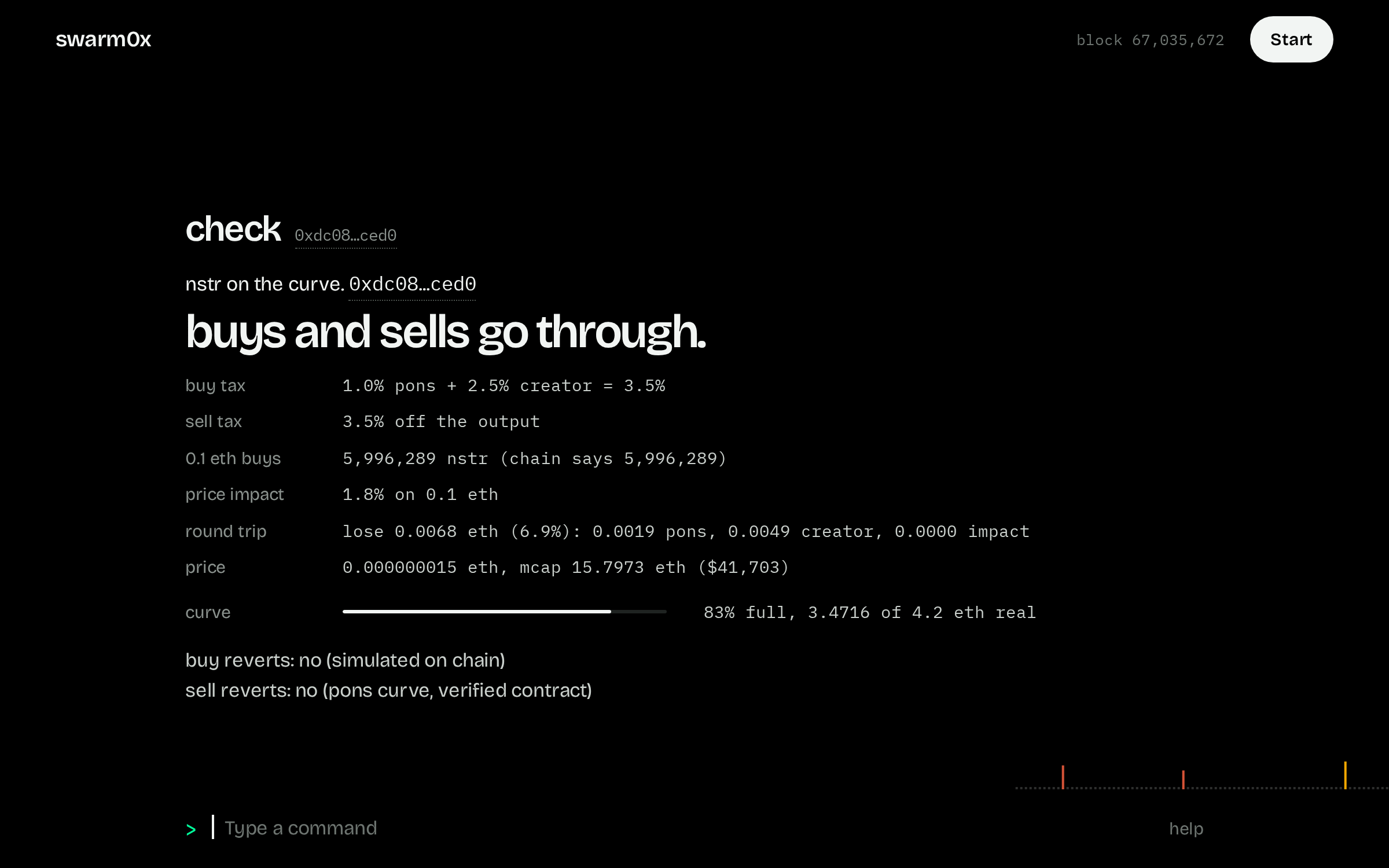 The result of the check command, with the answer in large type